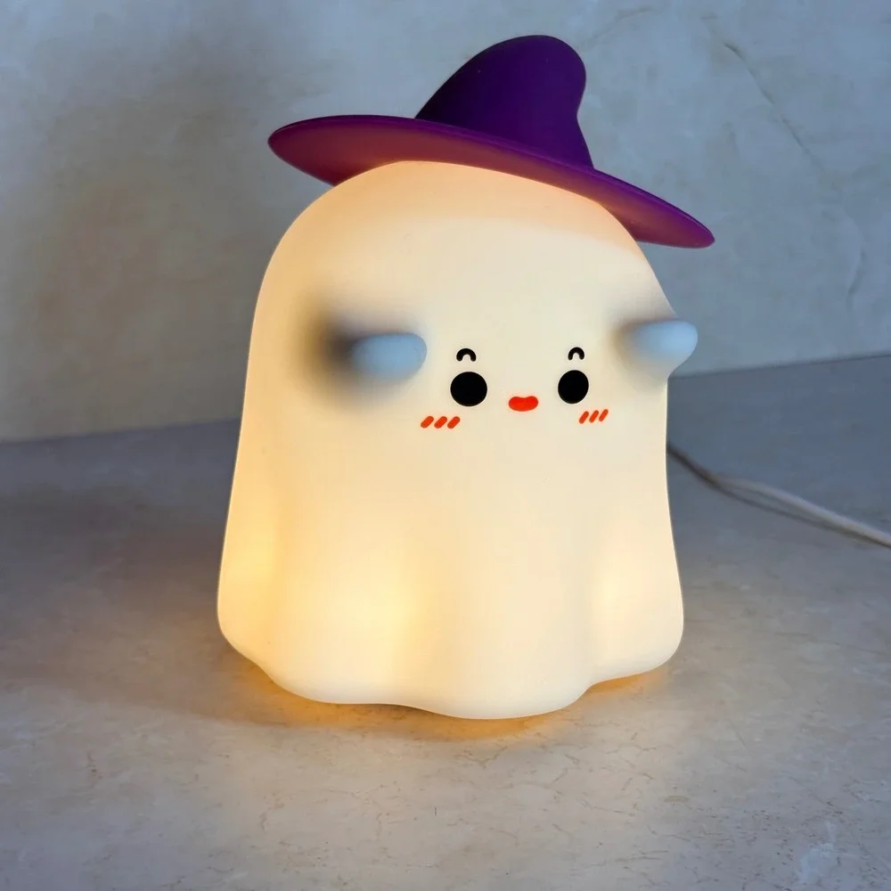 Ghostess Silicone Lamp A020 White Ghost Purple Witch Hat LED USB Night Light 6in